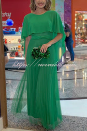 Ready for Holiday Cape Sleeve Tie-up Pleated Maxi Dress