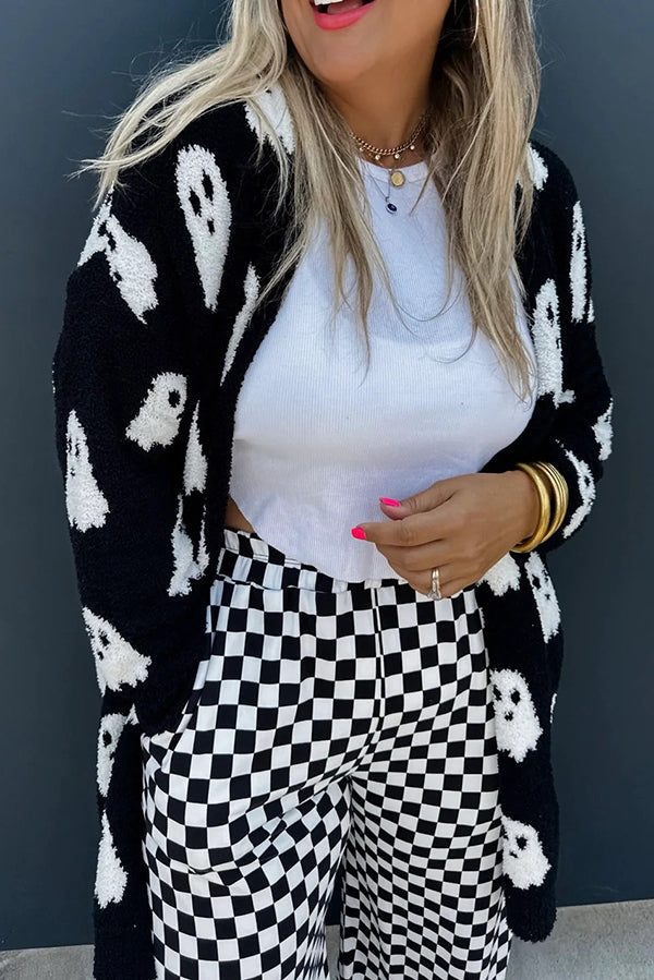 Halloween Ghost Pattern Casual Long Knit Sweater