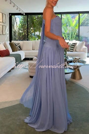 End of Light Chiffon One Shoulder Single-sleeve Shawl Ruched Maxi Dress