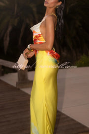 Luisa Satin Floral Print Cowl Neck Sexy Open Back Tie-up Maxi Dress