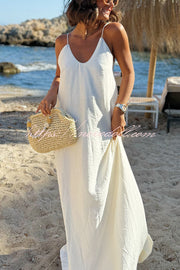 Sunny Beach Straps Unique Beaded Detail Backless Slit Maxi Dress