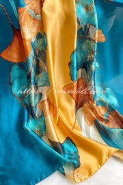 Ginkgo Leaf Printed Mid-Length Multifunctional Silk Scarf