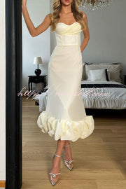Dreamy and Romantic Ruched Bust Cloud Shape Hem Slip Midi Dress