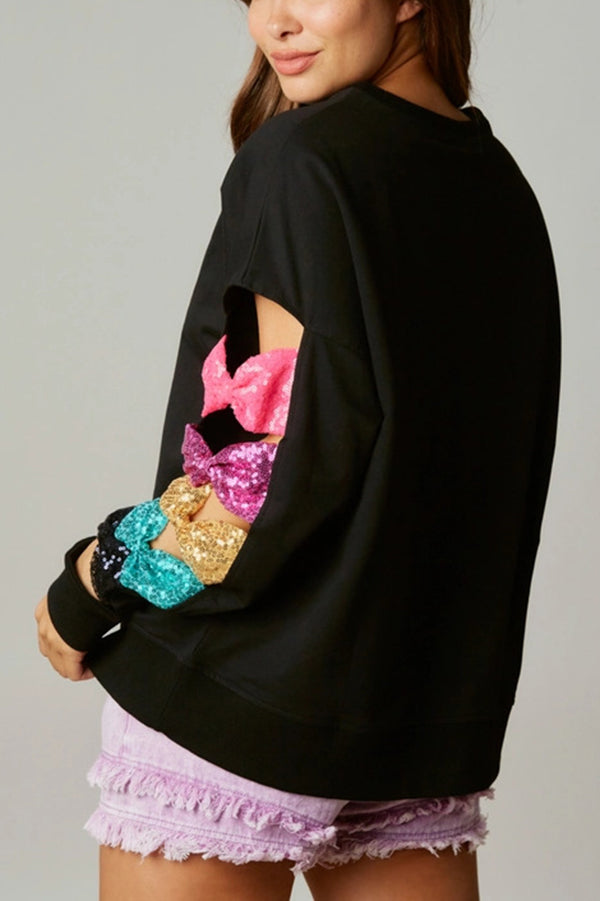 Christmas Colorful Bow Sequined Long-sleeved Sweatshirt