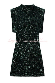 Fashionable Sequined Round Neck Sleeveless Slim-fit Mini Dress