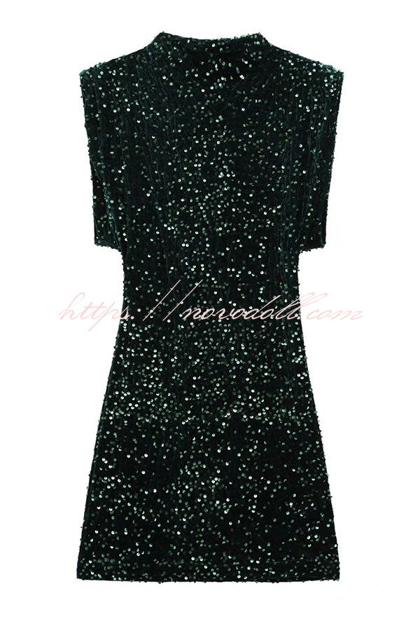 Fashionable Sequined Round Neck Sleeveless Slim-fit Mini Dress