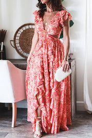 Boldest Bloom Floral Printed Ruffle Sleeve Cutout Maxi Dress