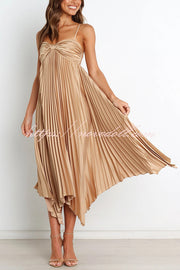 Solid Color Sexy Suspender Pleated Irregular Midi Dress