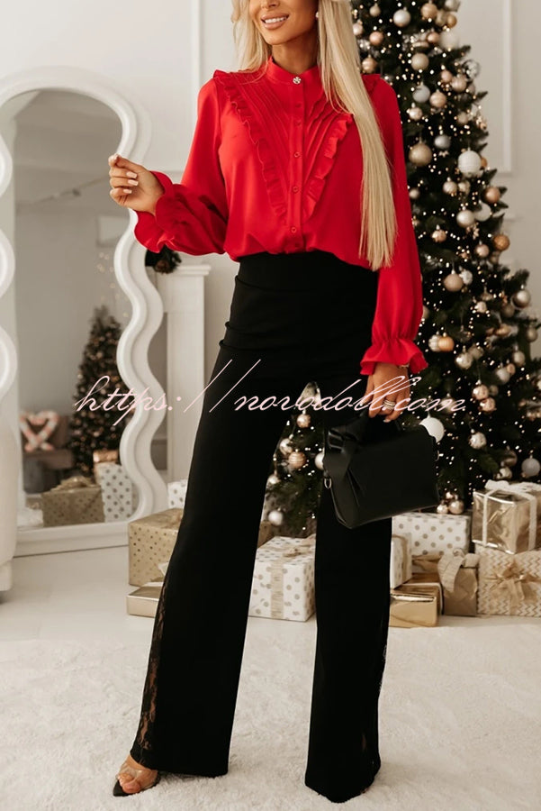 Joelie High Rise Elastic Waistband Side Lace Patchwork Flare Pants