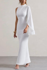 Ready When You Are High Neck One Ruffle Sleeve Maxi Dress