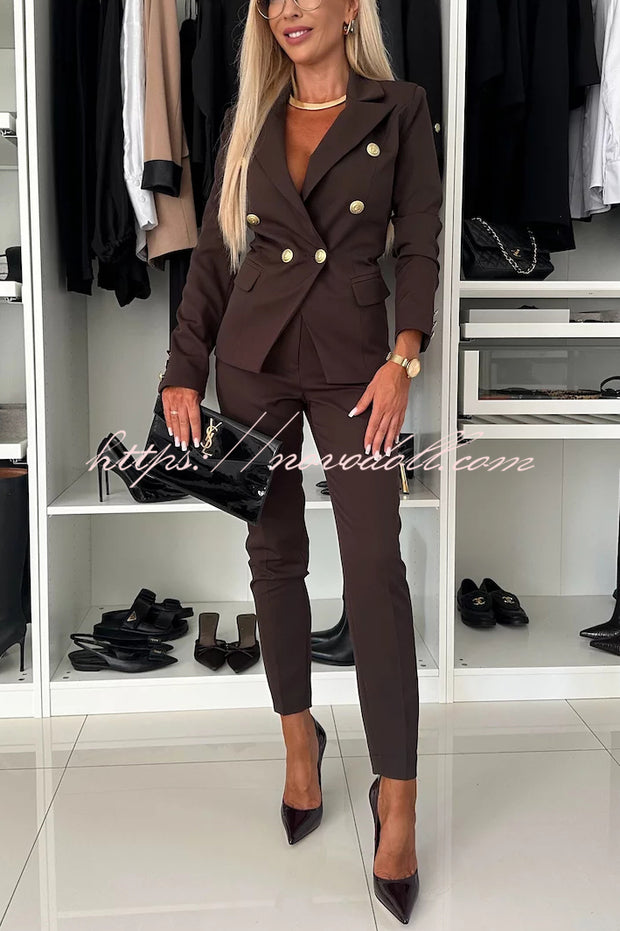 Feeling of Confidence Metal Button Long Sleeve Lapel Blazer