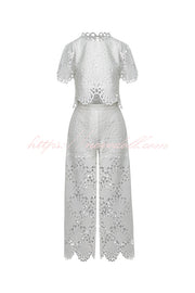 Eliose Scallop Cutout Embroidery Lace Short Sleeve Loose Top