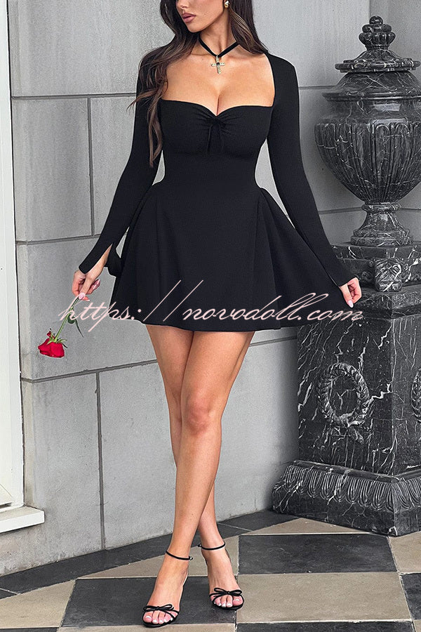 Paris Dream Sweetheart Knotted Neck Long Sleeve Stretch Mini Dress