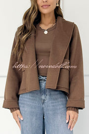 Comfortable Season Shawl Collar Open-front Long Sleeve Flap Pockets Crop Coat