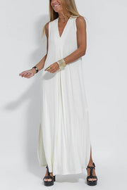 Elegant Is Eternal Knit Solid Color Sleeveless Slit Maxi Dress