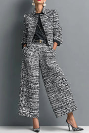 Stylish Long-sleeved Single-breasted Short Jacket and Casual Pocket Wide-leg Pants Sets