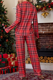 Plaid Print Casual Long-sleeved Shirt and Elastic Waist Pants Set