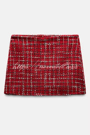 Fashionable Tweed Plaid Texture Casual Mini Skirt