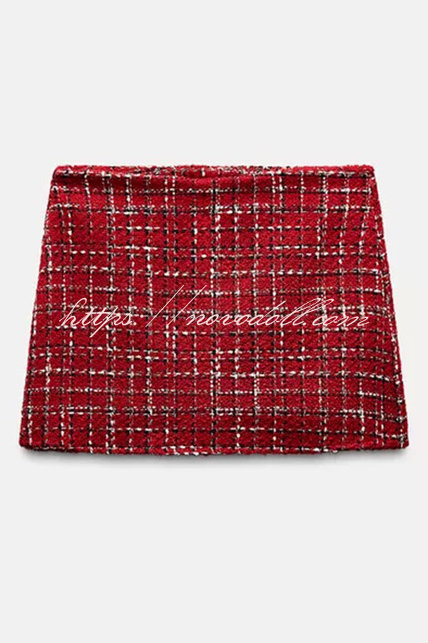 Fashionable Tweed Plaid Texture Casual Mini Skirt