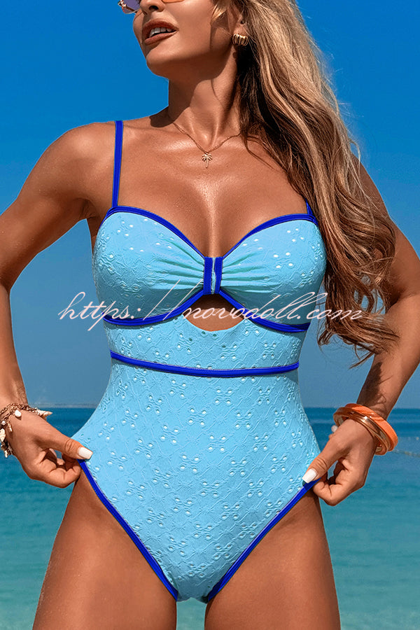 Fashion Contrast Color Hollow Stretch One-piece Swimsuit