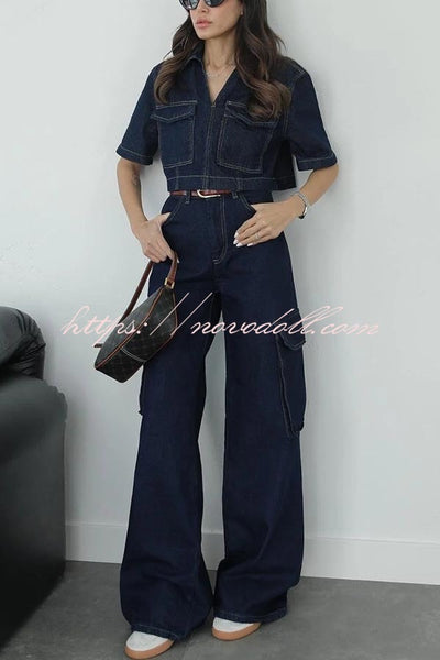 Free Breeze Denim High Rise Pocketed Wide Leg Cargo Jeans