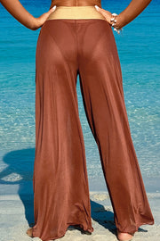 Solid Color Loose Metal Buckle Beach Pants