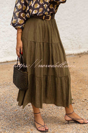Solid Color Splicing Casual Vacation Maxi Skirt