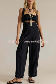 Fashionable Casual Side Pocket Button Loose Denim Overalls