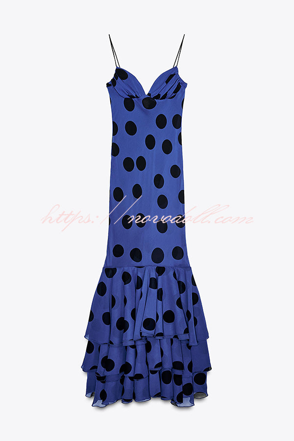 Eliora Mesh Polka Dot Print Gathered Bust Layered Fishtail Hem Maxi Dress