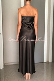 Satin Solid Color Elegant Strapless Slim Maxi Dress