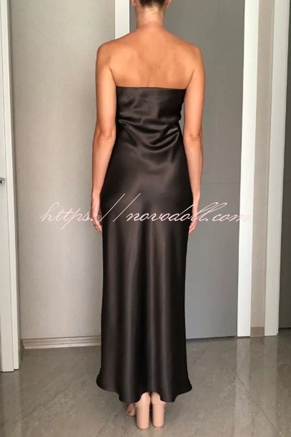 Satin Solid Color Elegant Strapless Slim Maxi Dress