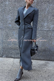 Elegant Lapel Long Sleeve Button High Waist Long Coat
