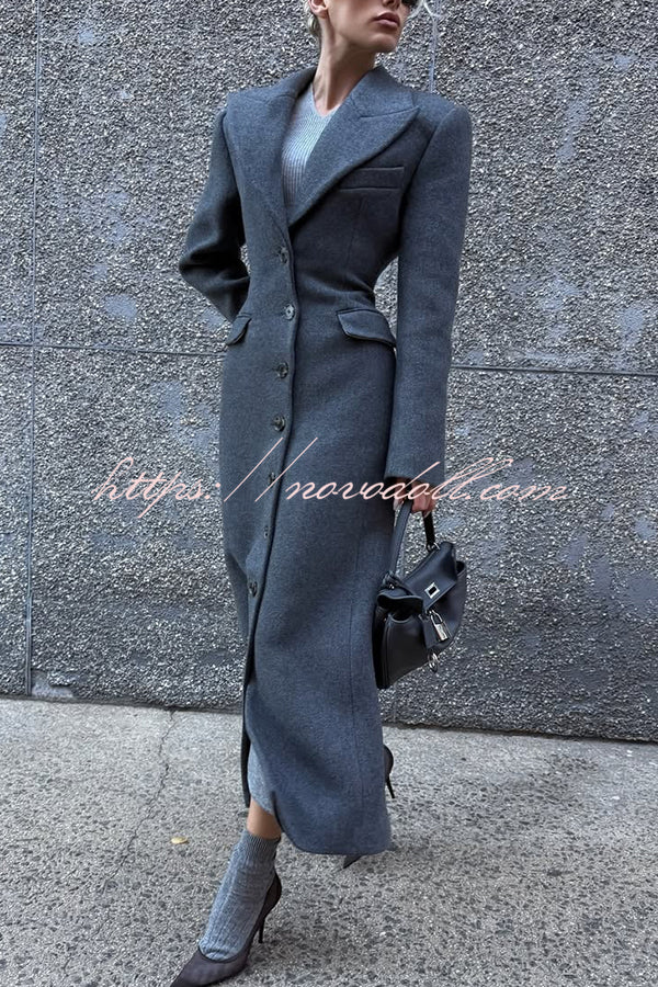 Elegant Lapel Long Sleeve Button High Waist Long Coat