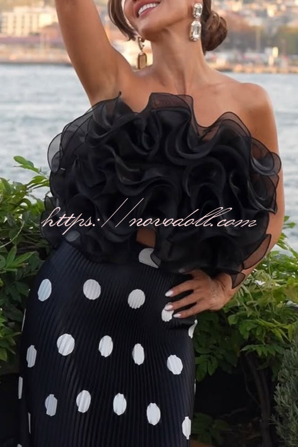 Eye-catching Organza Multi-layer Petal Ruffles Details Strapless Tank