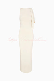 Buttery Soft Knotted Boat Neck Stretch Maxi Dress