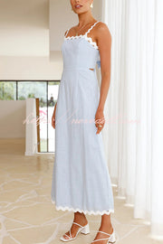 Fashionable Ric Rac Trim Suspender Bow Tie Slim Maxi Dress