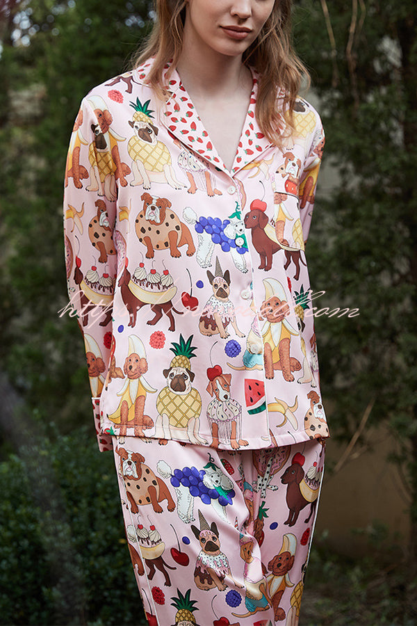 Dessert Dog Print Home Long Sleeved Two-piece Set