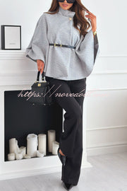 Elegant Moment Woolen Button Turtleneck Belted Oversized Cape