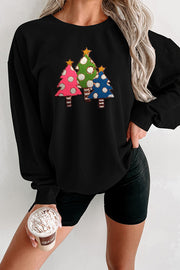 Christmas Plush Sequined Tree Casual Loose Sweatshirt