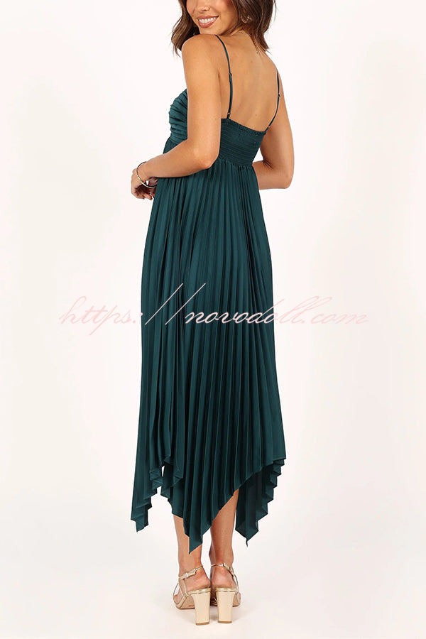 Solid Color Sexy Suspender Pleated Irregular Midi Dress