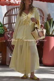 Solid Color Pleated Ruffled Tie Long Sleeve Loose Shirt