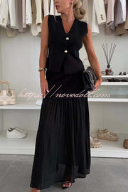 Stylish and Elegant Knit Spliced Tulle Elastic Waist Pleated Maxi Skirt