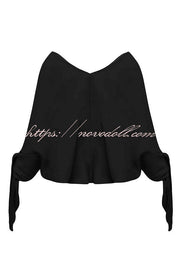 Joyful Bond Linen Blend V-neck Knotted Cuff Half Sleeve Loose Top