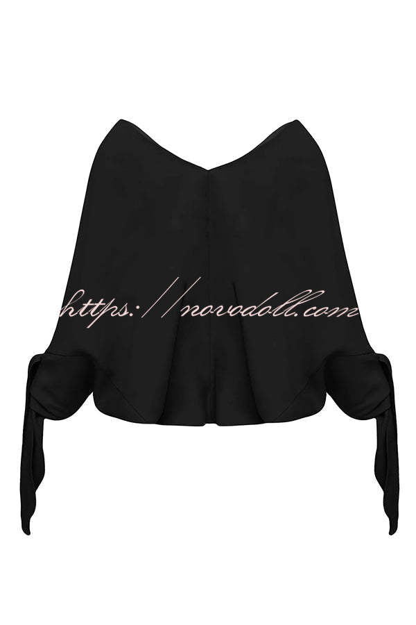Joyful Bond Linen Blend V-neck Knotted Cuff Half Sleeve Loose Top
