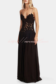Stephanie Flower Crochet Lace Bust Chiffon Fluffy Hem Maxi Dress