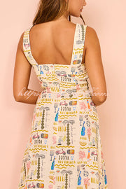 Country Cutie Unique Print Square Neck Wide Strap Maxi Dress