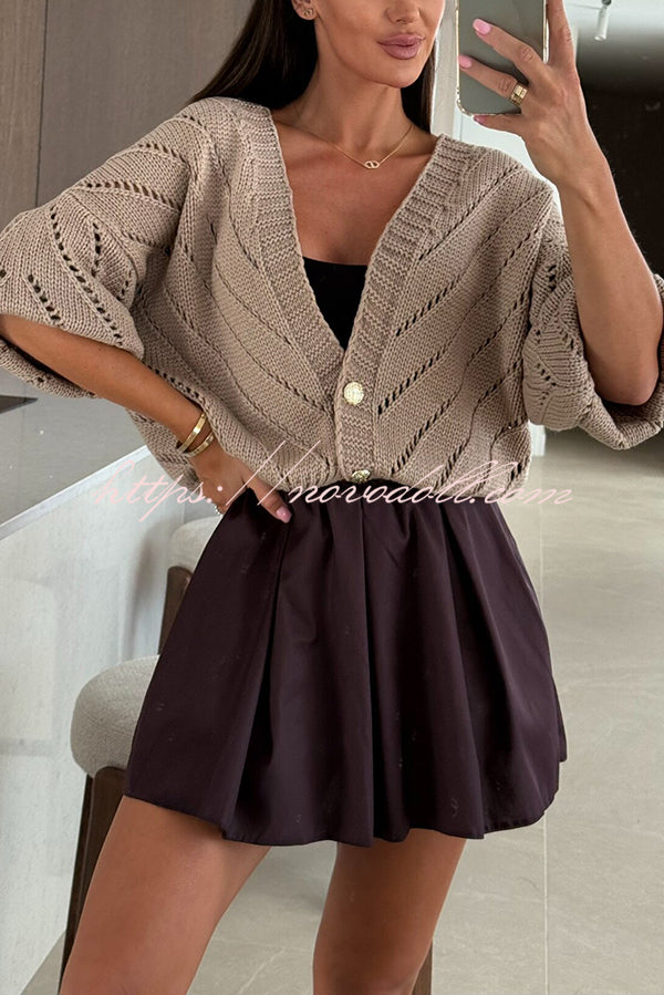 Fashion Hollow Knitted V-neck Button Loose Cardigan