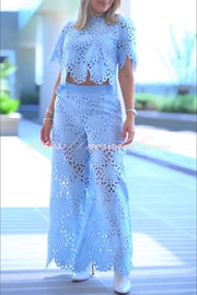 Eliose Scallop Cutout Embroidery Lace Short Sleeve Loose Top