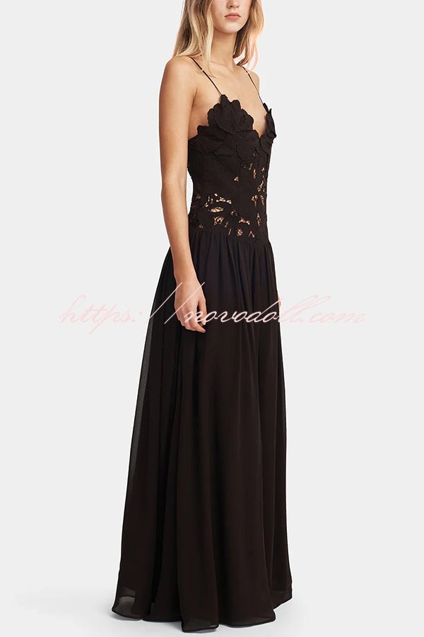 Stephanie Flower Crochet Lace Bust Chiffon Fluffy Hem Maxi Dress