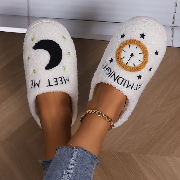 Moon Clock Lamb Wool Home Warm Cotton Slippers